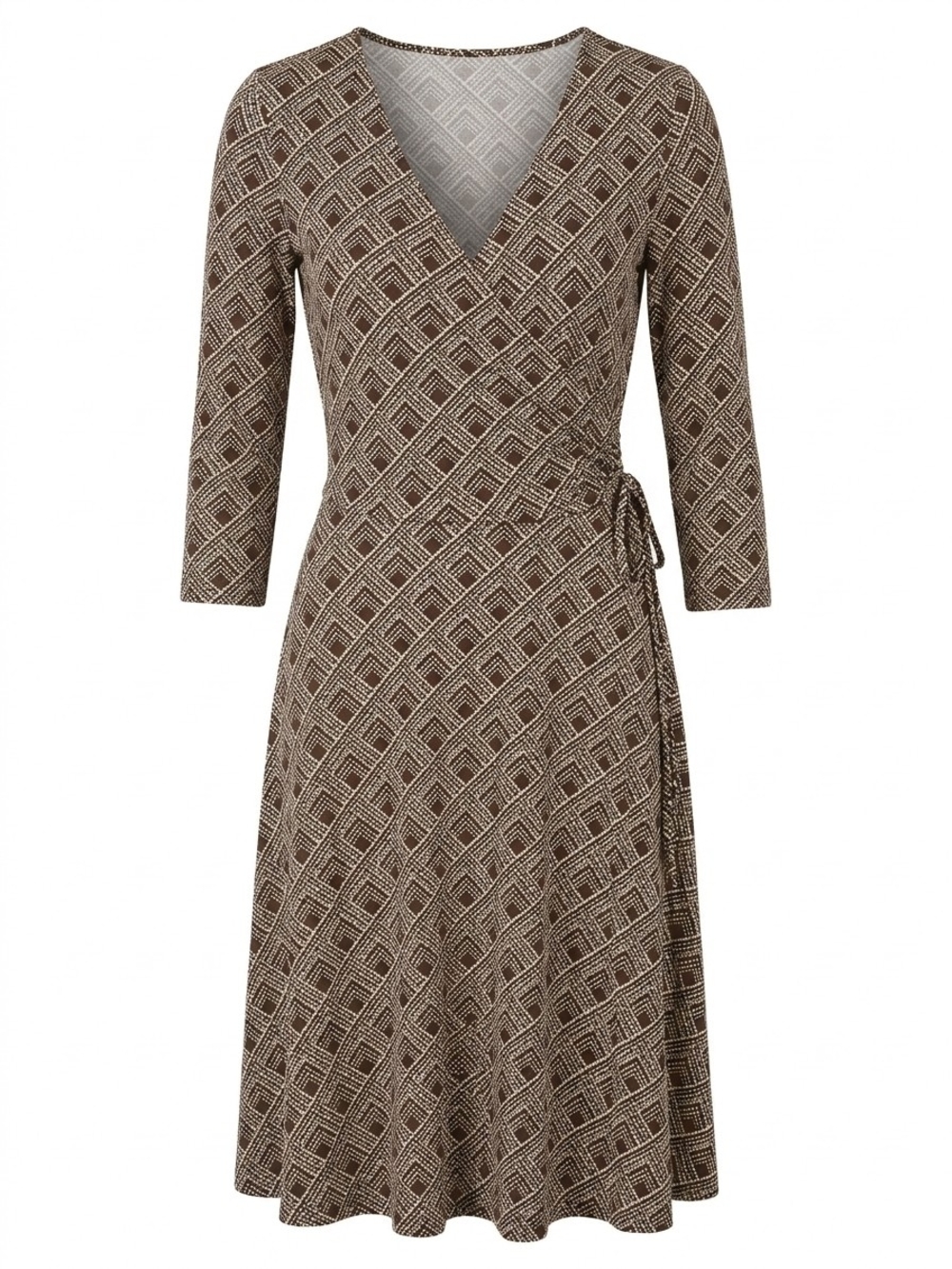 London Times Geometric Print Faux Wrap Midi Dress Size 6
